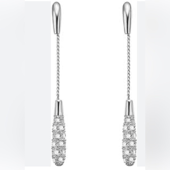 Elegant Long Teardrop Sparkling Zircon Dangling Tassel Statement Earrings - Picture 1 of 11